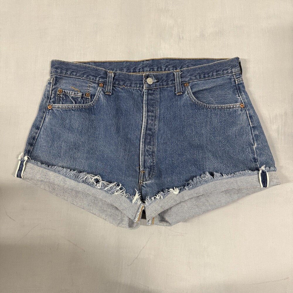 70s Levi's Blue Cutoff Selvedge Denim Shorts Size 37 USA made Button Fly